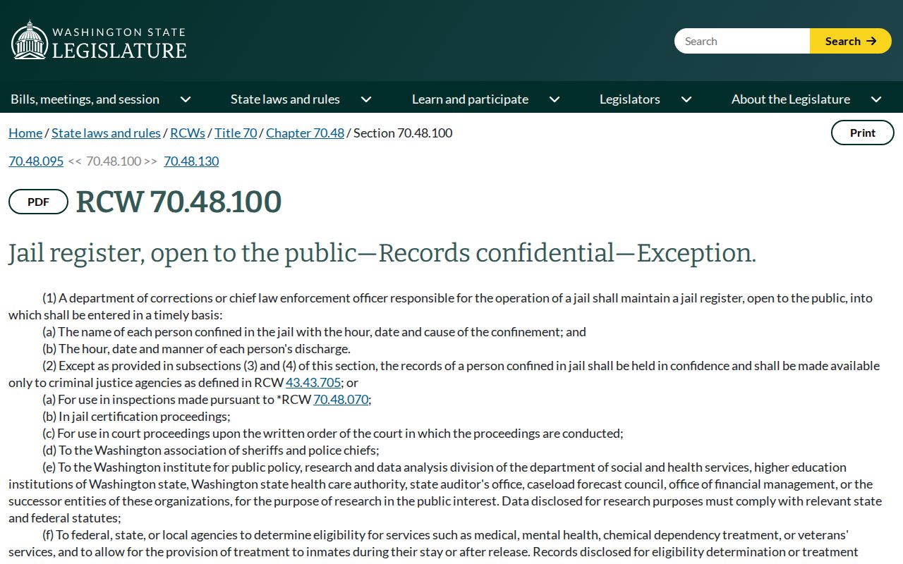 Stevens County booking record and Washington jail register law