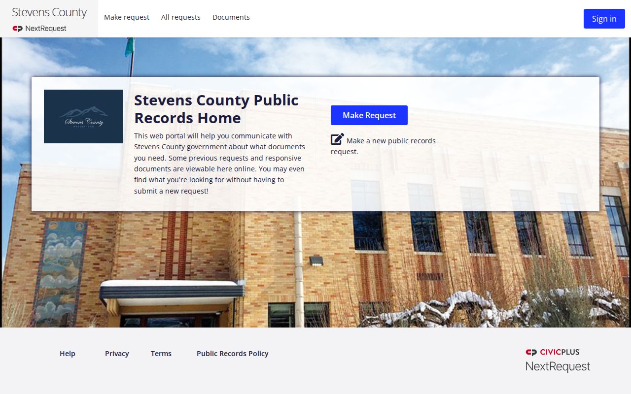 Stevens County formal booking record request portal