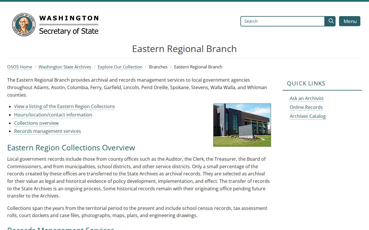 Washington State Archives route for Stevens County custody records